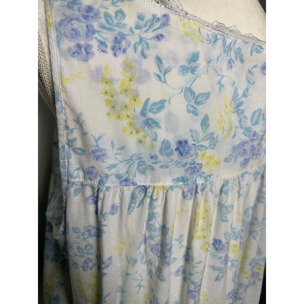 EILEEN WEST WHITE BLUE FLORAL PRINT SLEEVELESS COTTON NIGHTGOWN - SIZE XL - Picture 6 of 10
